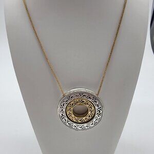 Etched Circles Scrollwork Chain Necklace Large Circle Inner Circle‎ Slide